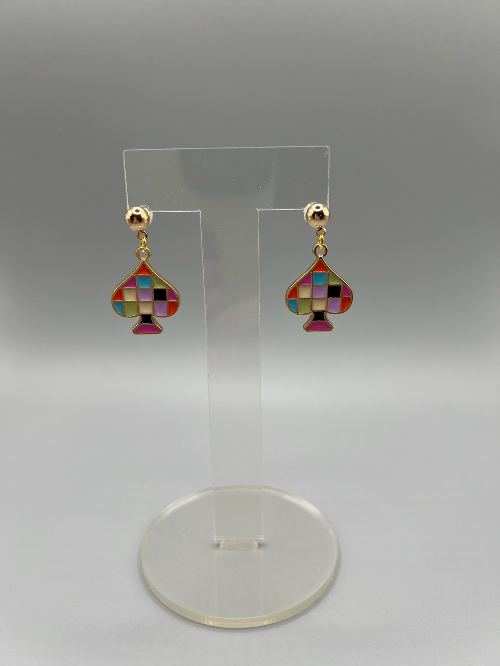 Gold-Tone Multi-Color Spade Drop Earrings - Handmade